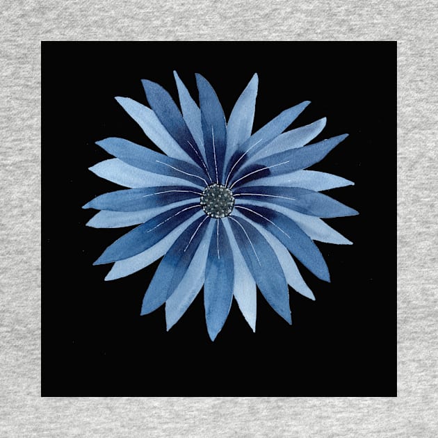 Indigo Flower Watercolor Illustration with a black background by Sandraartist